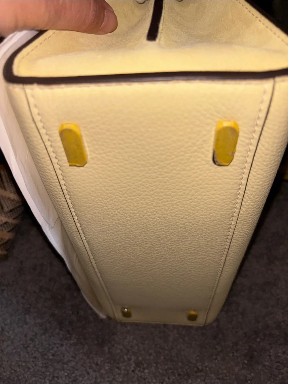 Tory Burch Lee Radzwill smPale Yellow Leather Top-Handle Satchel with Cream Trim - Picture 3 of 7